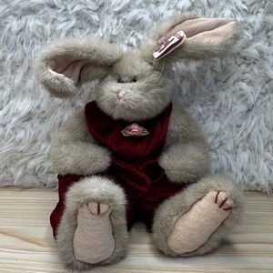 TY Beanie Sydney Kids Plush Bunny Rabbit Red Velvet Dress Stuffed Animal EUC VTG